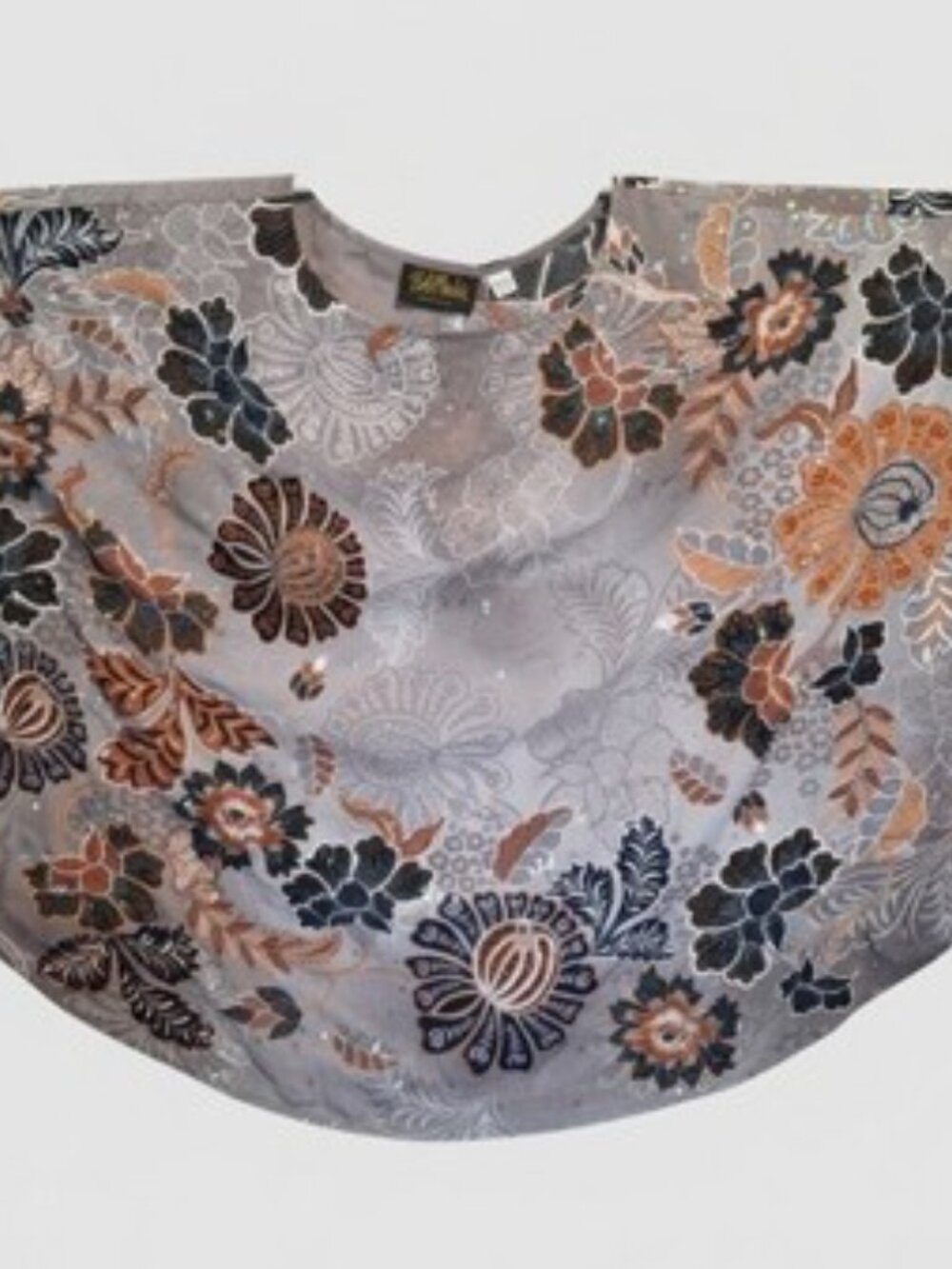 Bob Mackie Wearable Art Blouse/Poncho Size XS Gray Floral Sequin